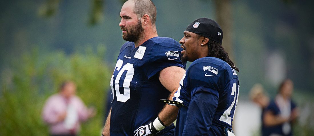 Max Unger and Marshawn Lynch at Seahawks Training Camp